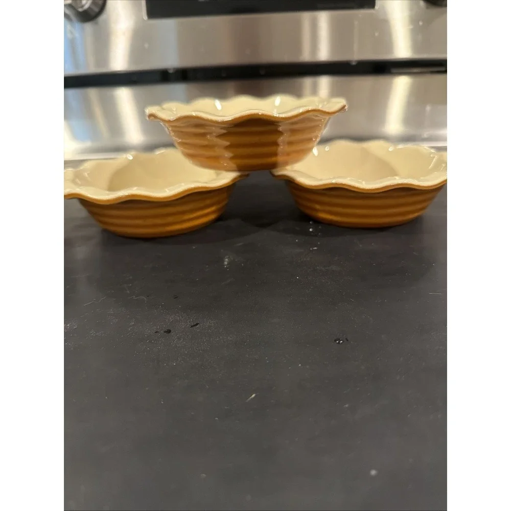 Vtg Emile Henry Mini Pie Tartlet Dish Set Of 5 31-62 Brown Modele Depose France